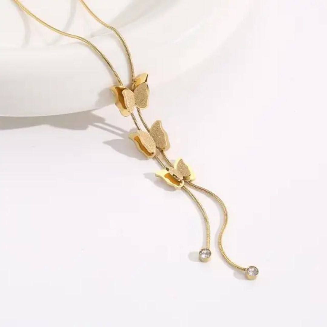 Triple Butterfly Pendant Necklace