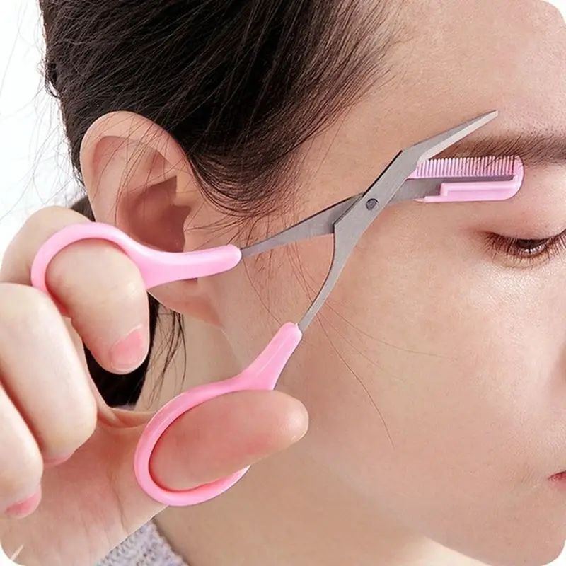 Eyebrow Trimmer Stainless Steel Scissor With Comb - Pink