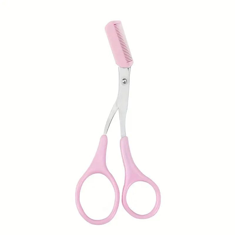 Eyebrow Trimmer Stainless Steel Scissor With Comb - Pink