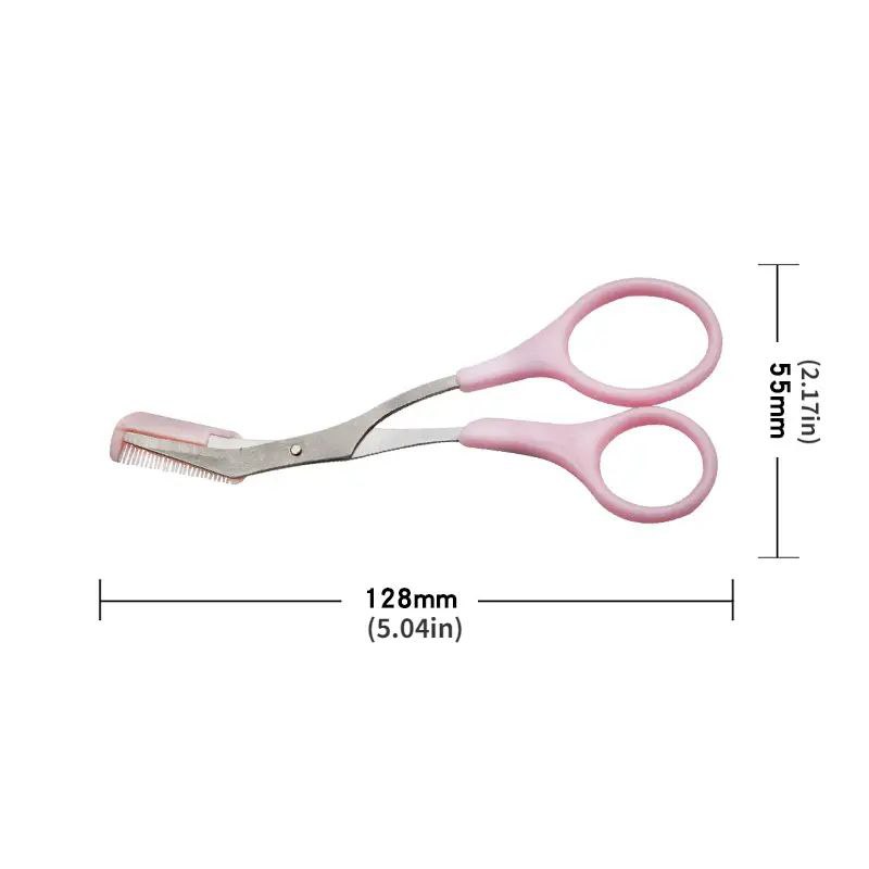 Eyebrow Trimmer Stainless Steel Scissor With Comb - Pink