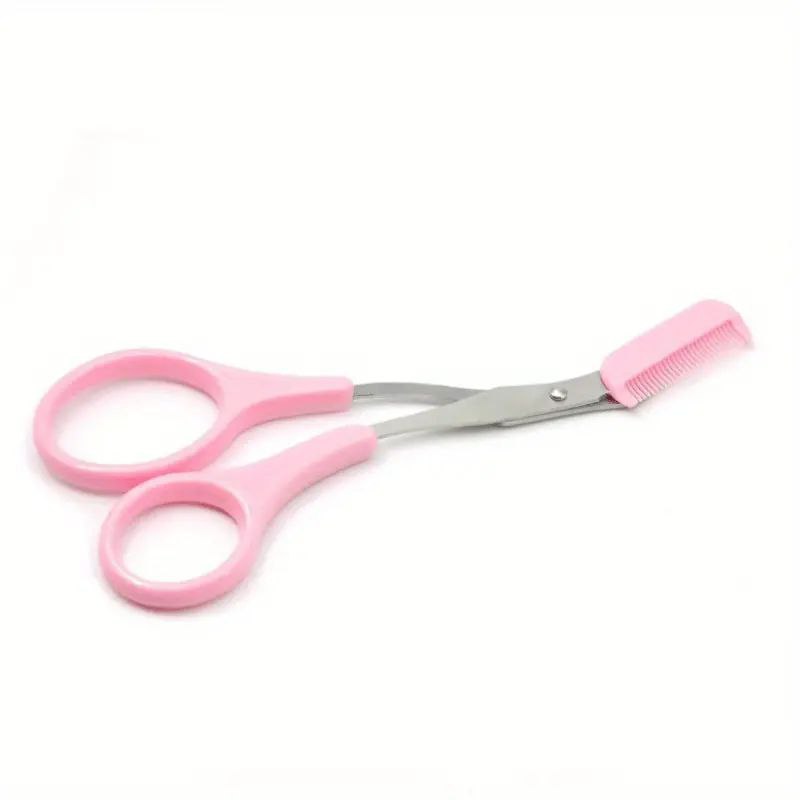 Eyebrow Trimmer Stainless Steel Scissor With Comb - Pink