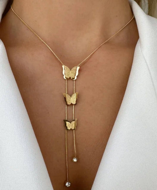 Triple Butterfly Pendant Necklace